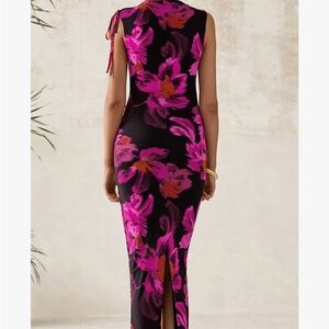 Elegant Black and Pink Floral Maxi Dress